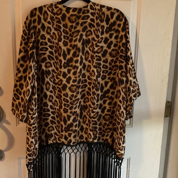 Leopard Print Fringe Kimono Cardigan - Picture 4 of 6